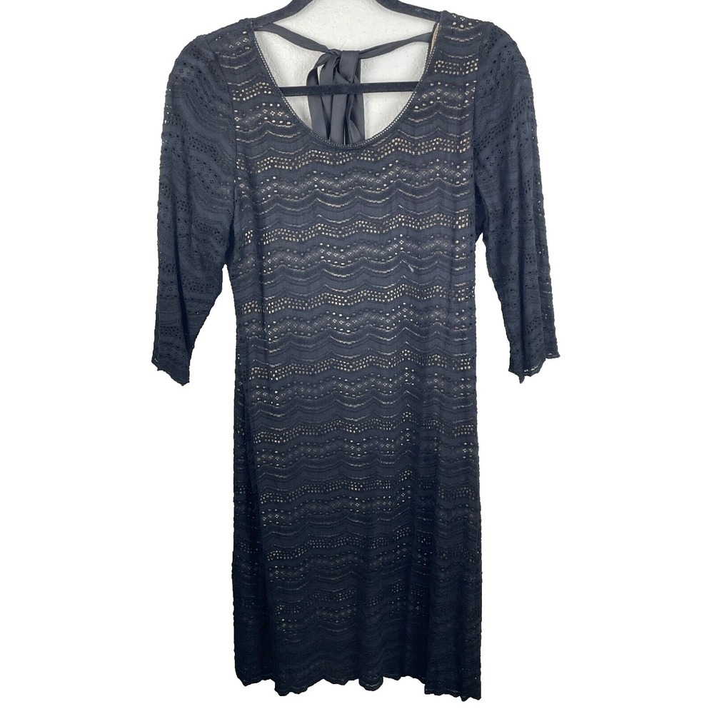 Ralph‎ Lauren Denim Supply Sheath Dress Large Black Eyelet Scoop Tie Back Lined